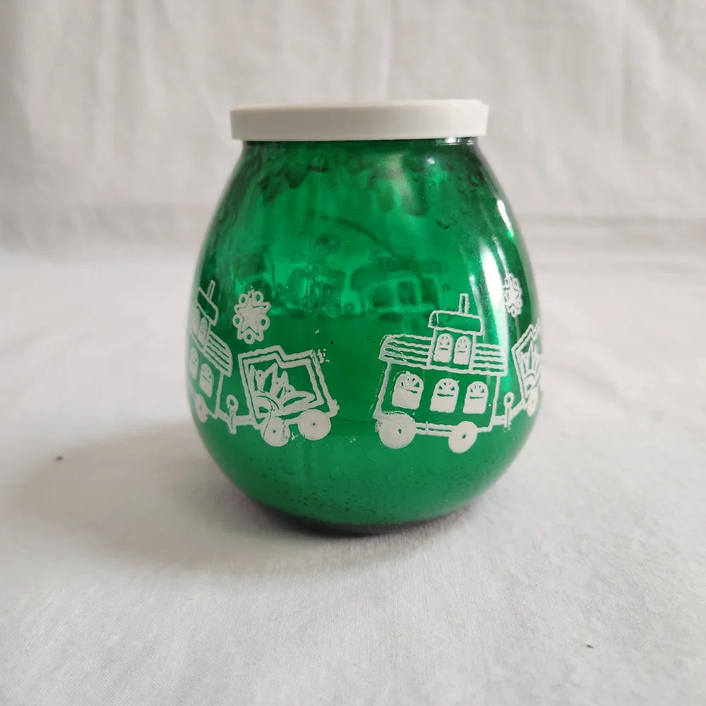 Vintage Green Glass Jar with Train Candle